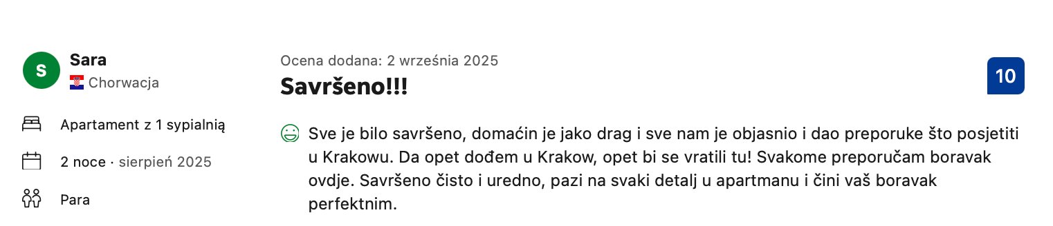 Opinia gościa Sara z Chorwacji
